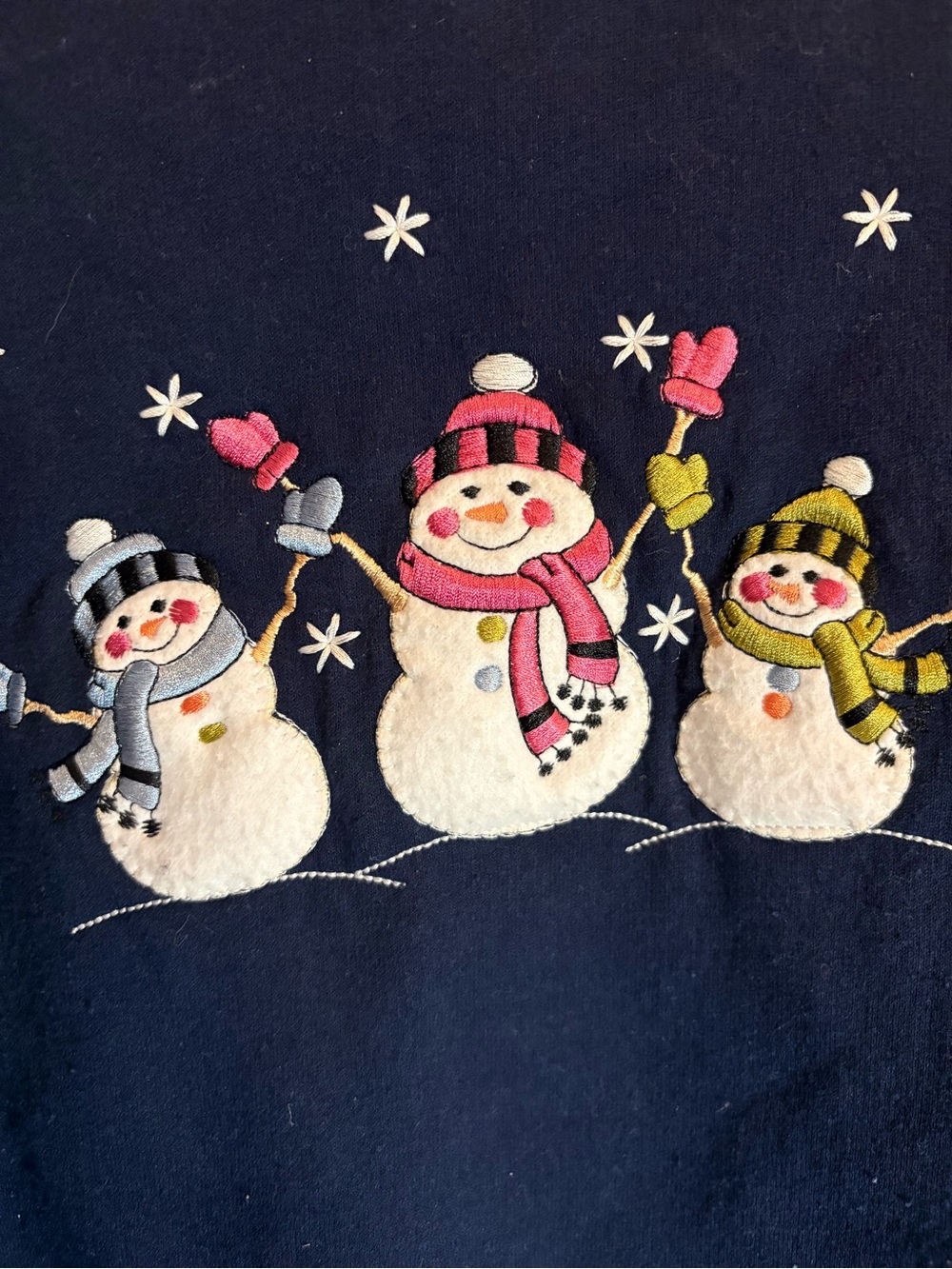 Vintage Blue Snowman Embroidered Pullover Sweatshirt Large Christmas Winter Y2K - Picture 2 of 5